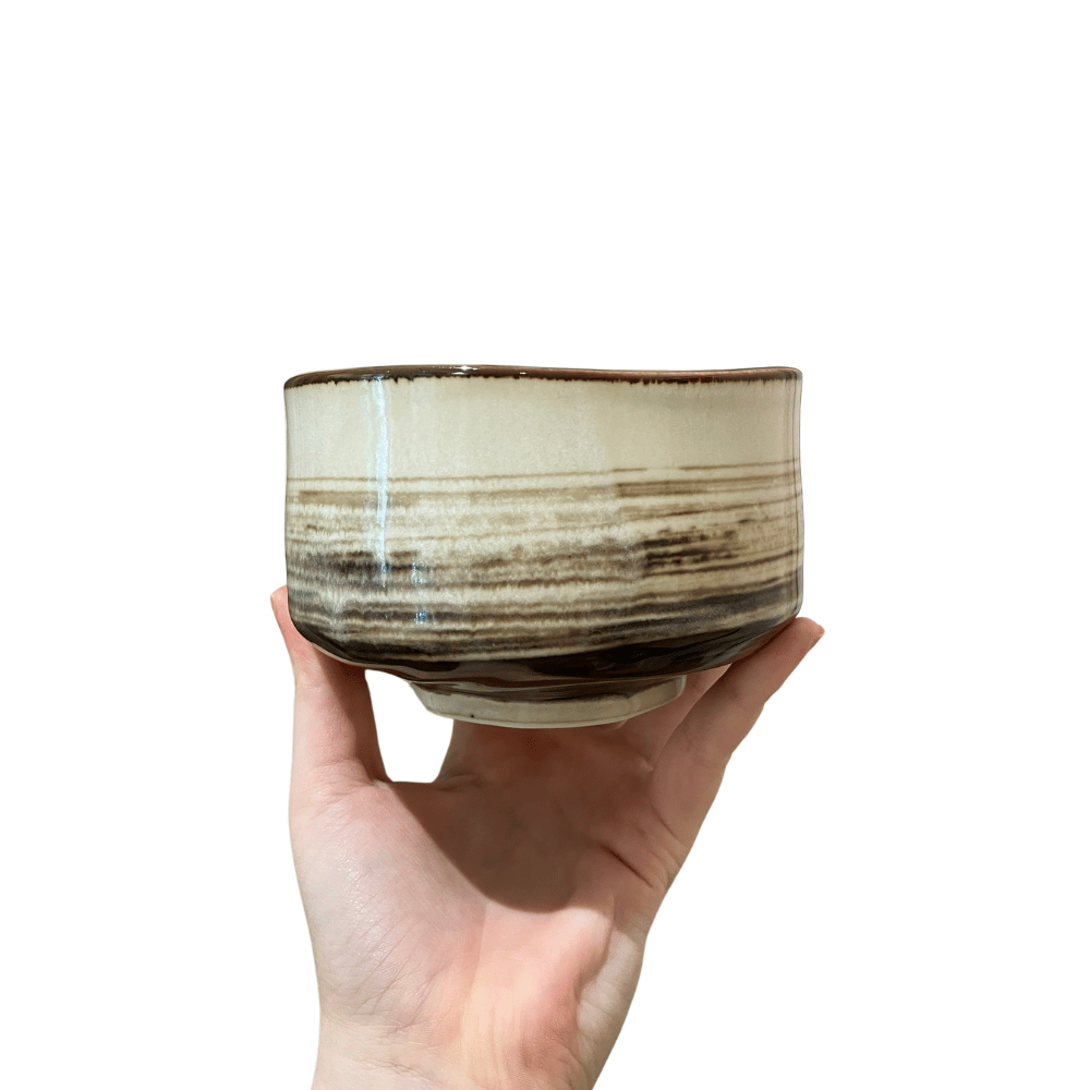 Striped Beige Matcha Cup